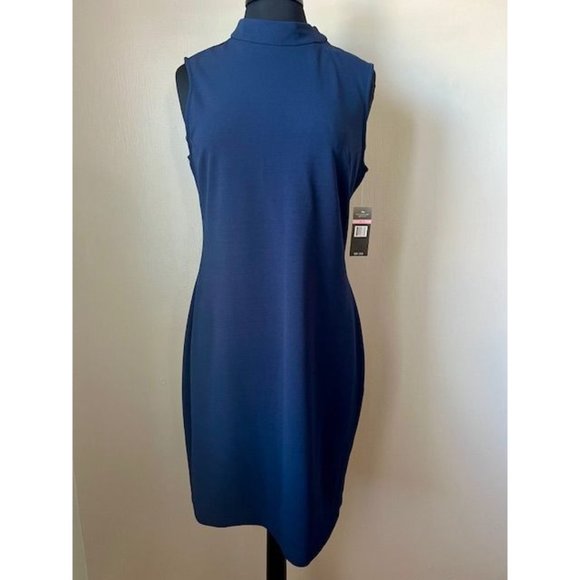 NWT Sharagano Deep Navy Blue Sleeveless Dress Zipper Back Size 10 - Picture 2 of 7